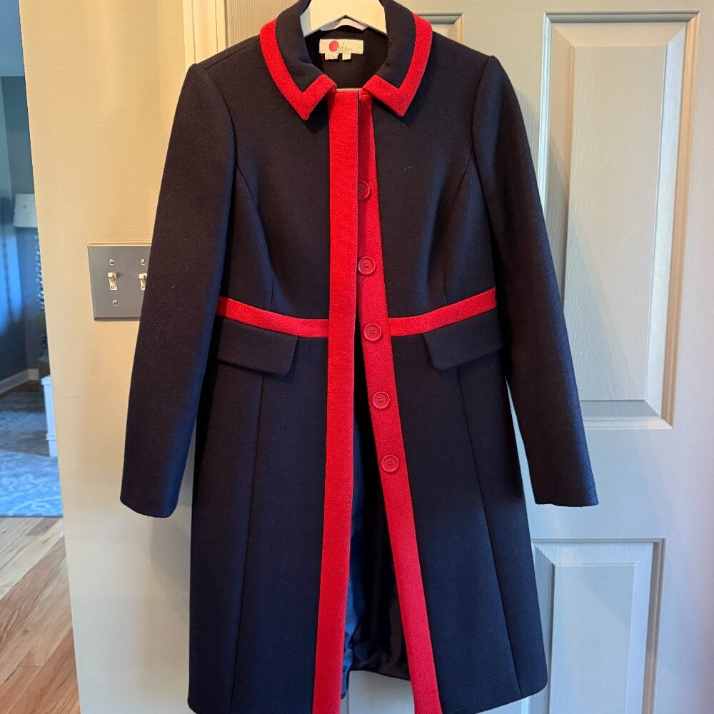 Boden Navy & Red Wool Light/Mid Weight Jacket Coat - 6